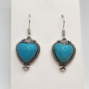Southwestern Turquoise Mosaic Heart Dangle Earrings - Boho Vintage Style